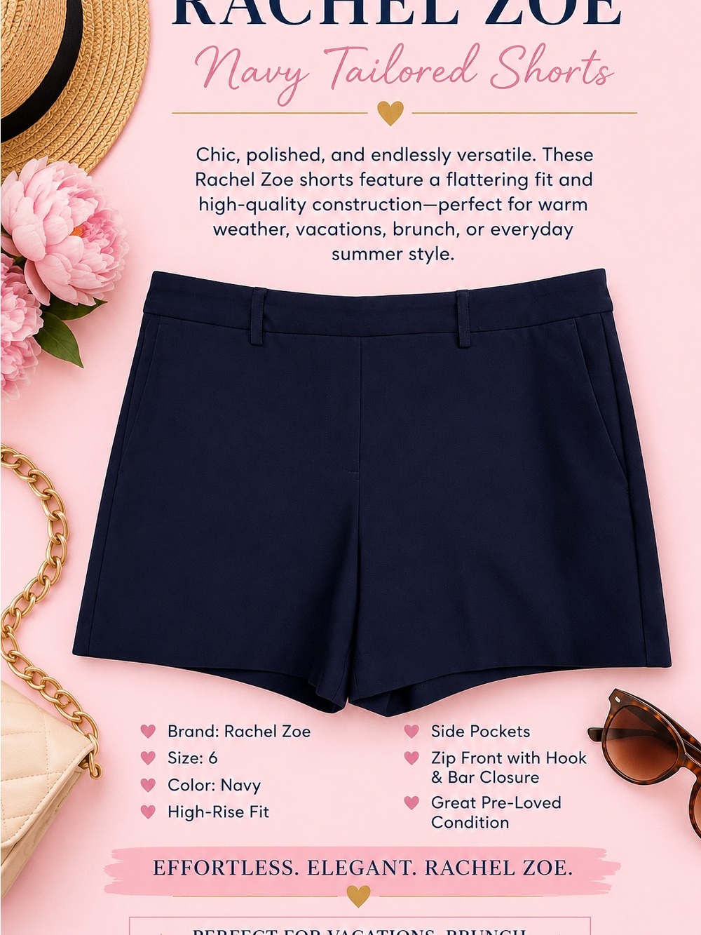Rachel Zoe Navy High-Waist Tailored Shorts